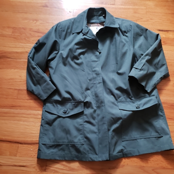 Towne From London Fog Women’s Trench Coat 10 Petite Green Zip-out Lining Vintage - Picture 6 of 11